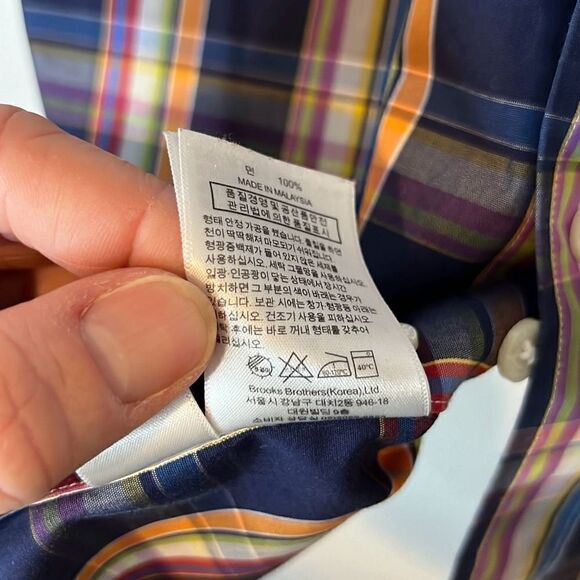 Brooks Brothers Men’s Med Slim Fit Non-Iron Button Down Dress Shirt Blue Orange - Picture 5 of 9